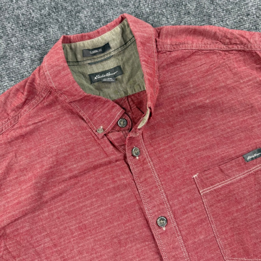 Eddie Bauer Button Down Shirt 2XL Red Short Sleeve Classic Fit Mens